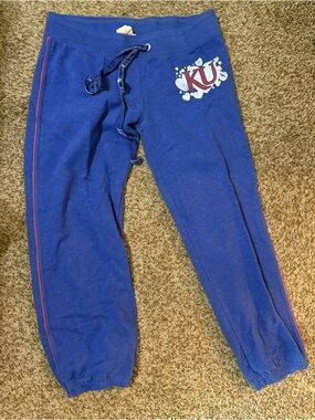 Victoria’s Secret Pink Kansas Jayhawks cropped Blue Sweatpants with Drawstring